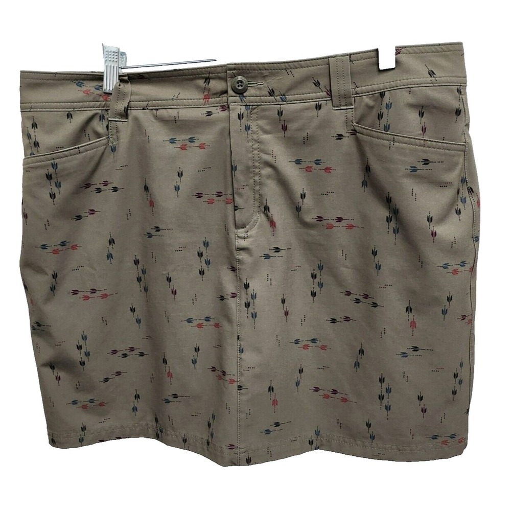Eddie Bauer Adventurer 2.0 Skort Womens 14 Olive Green Arrow Print Hiking Sports